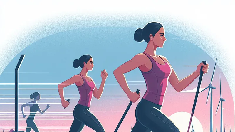 Ilustrace: běžkyně s holemi trénují imitaci běhu na lyžích